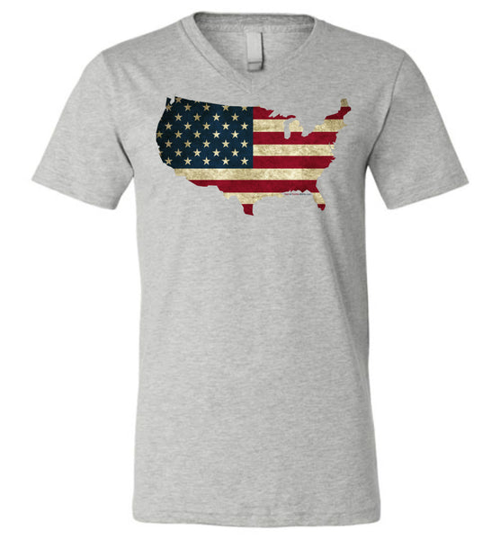 Pro America Shirt V-Neck, USA Flag in USA Map - Lost at Home Shirts