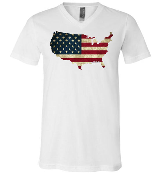 Pro America Shirt V-Neck, USA Flag in USA Map - Lost at Home Shirts